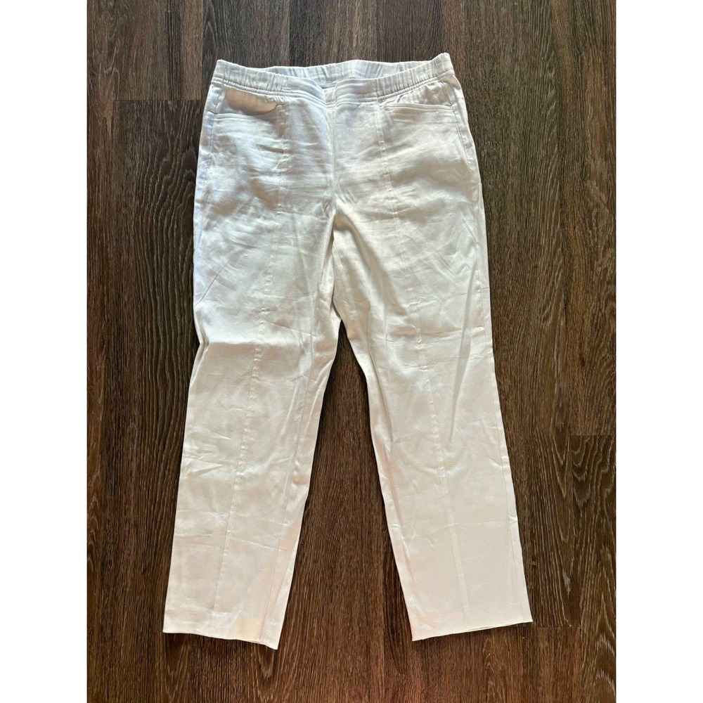 J. Jill White Linen Blend Stretch Pull-On Ankle Pants Pockets Women's M tall